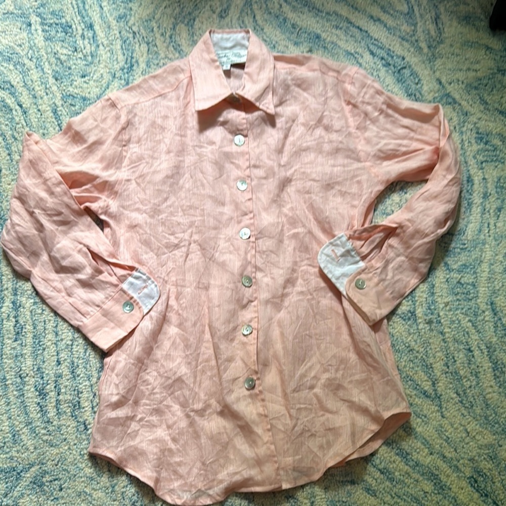 Tasha polizzi TP saddleblanket and co 100% linen mother-of-pearl button top s